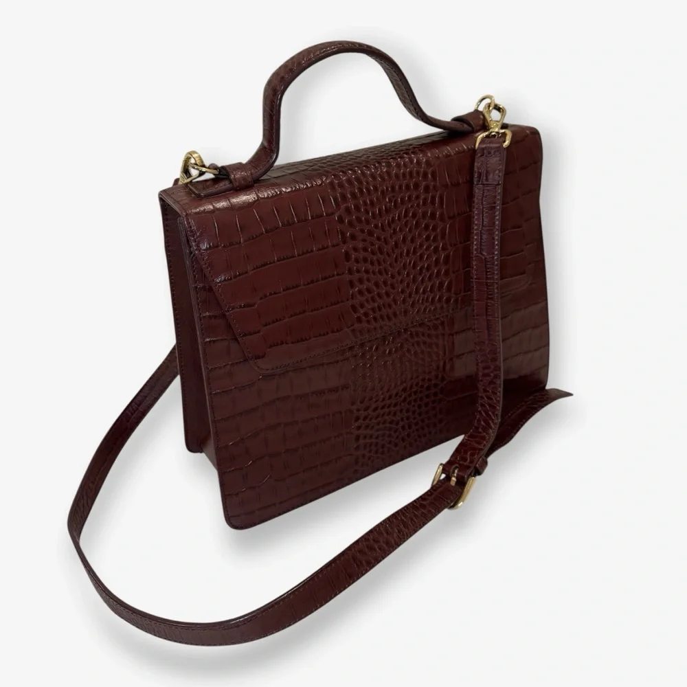 Vegan Crocodile Embossed Top Handle Handbag, Dark Chestnut, Nordstrom Collection - Picture 2 of 8